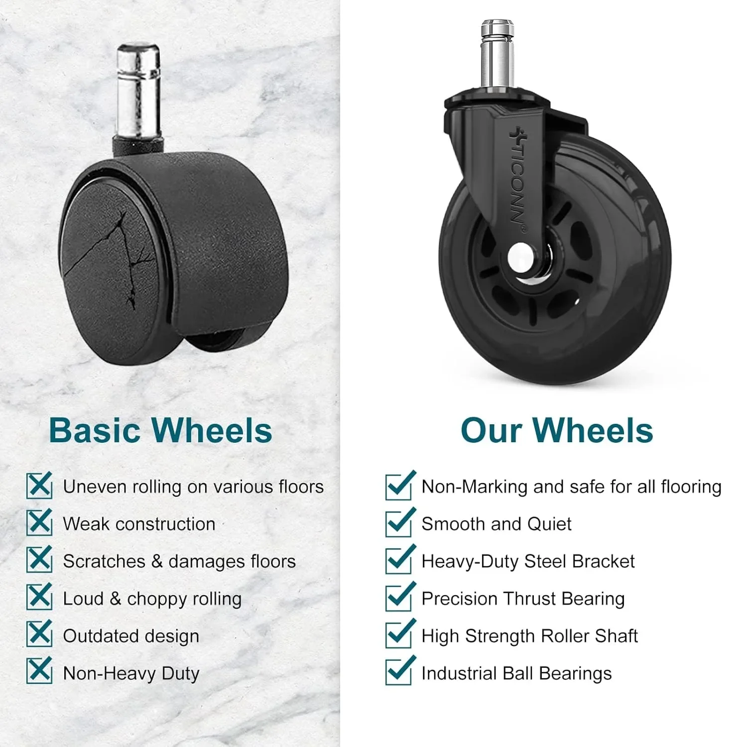 5pcs Office Chair Wheels Replacement Desk 3inch Mute Swivel Caster For Heavy Furniture Universal Polyurethane Rubber Caster