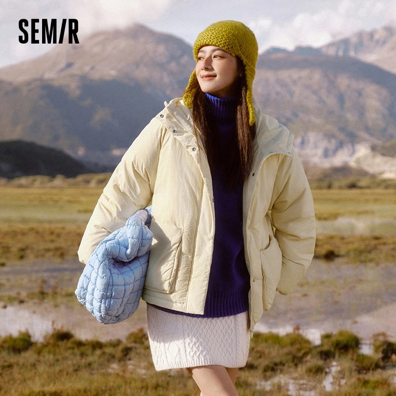 Semir Down Jacket Women Textured Solid Color Simple and Warm 2024 New Winter Oversize Hooded Outerwear Casual