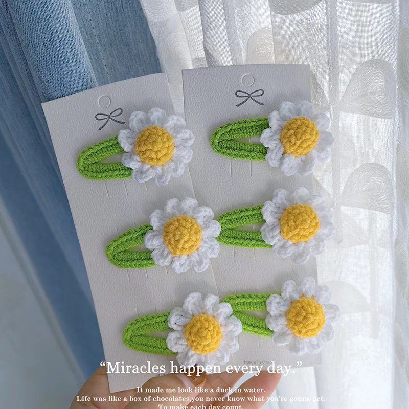 Handmade Crochet Daisy Hair Clips Girls Barrettes Flower Hairpin Children Cute Clip Knitting Hair Accessories