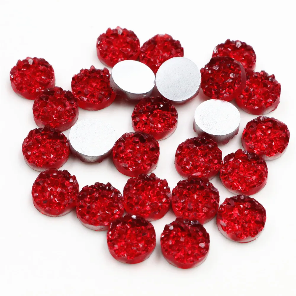 New Fashion 8mm 10mm 12mm 40pcs Dark Red Colors Natural ore Style Flat back Resin Cabochons For Bracelet Earrings accessories