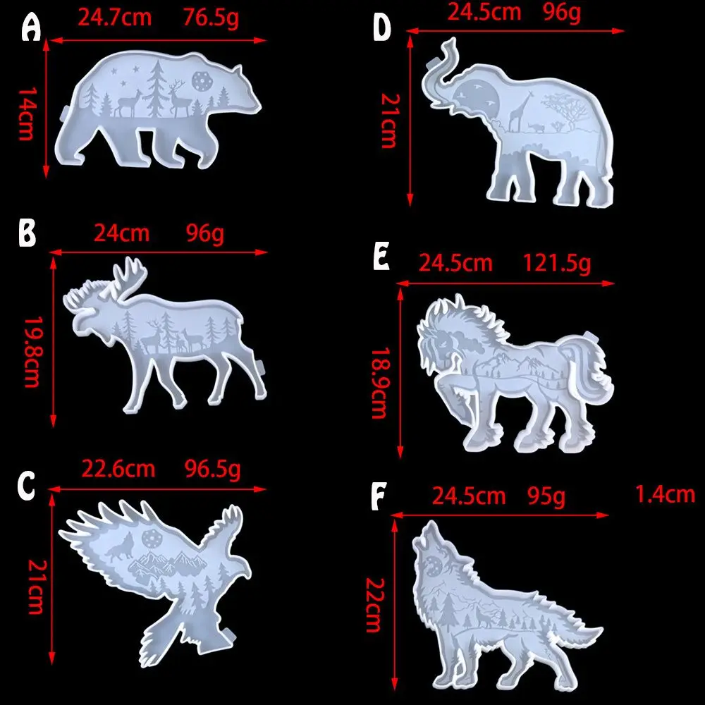 DIY Wolf Ornaments Crystal Epoxy Elephant Resin Mold Home Desk Animal Ornaments Decor Resin Silicone Mould Horse Owl Elk Bear