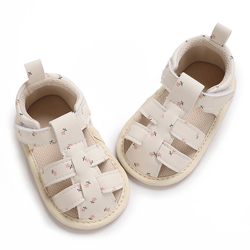 Infant Baby Shoes Girl Shoes New Summer Girl Sandals PU Leather Floral Rubber Sole Anti-Slip Newborn First Walker Crib Shoes