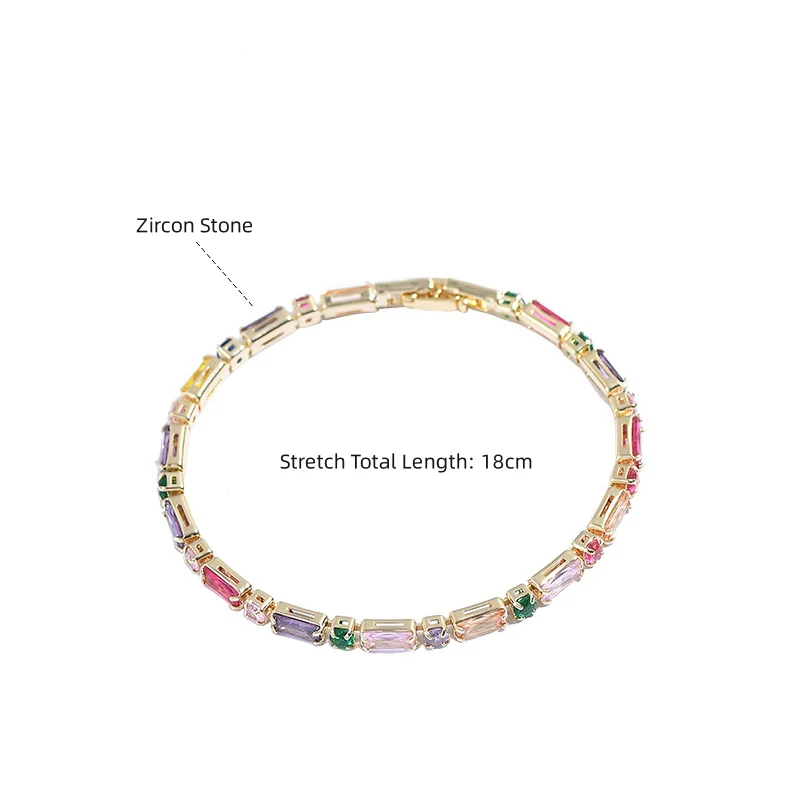 Colorful Zircon CZ Tennise Copper Bracelet For Women Gold Platinum Color Iced Out Stone Wrist Chain Jewelry Birthday Party Gifts