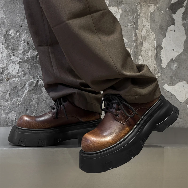 New High-end Gradient Derby Shoes Thick Soled Big Toe Work Shoes Commuting Casual Lace Up Fashionable Men Shoes