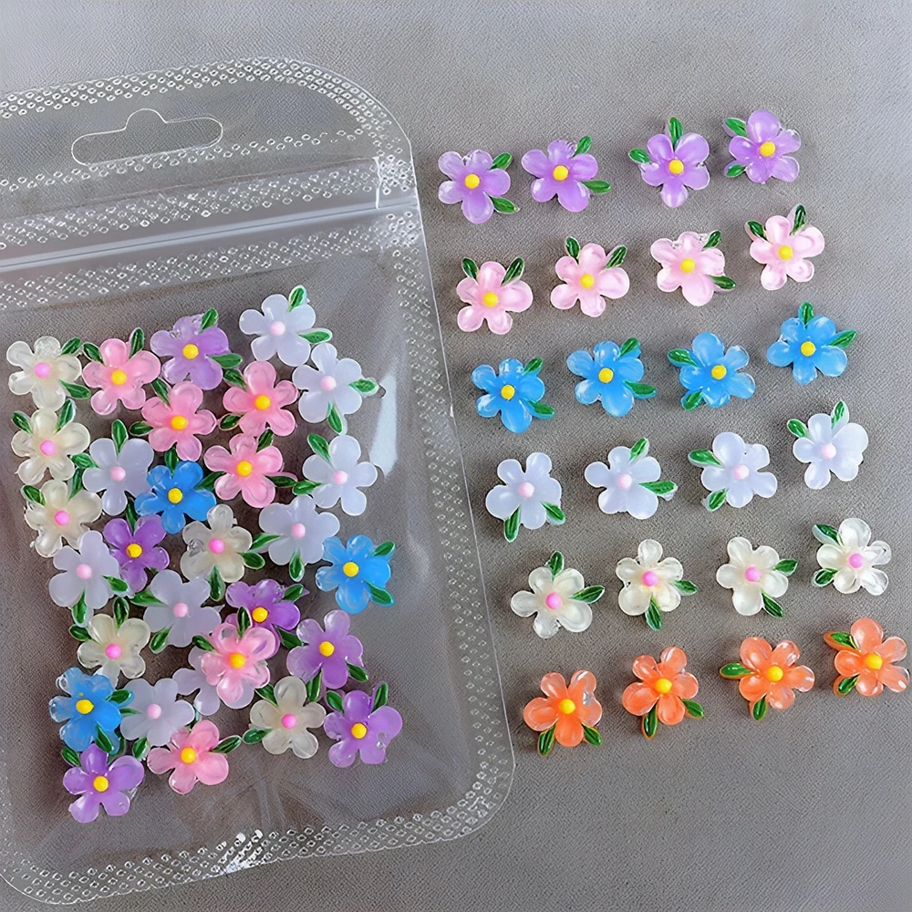 30PCS Mixed Pack Translucent Flower 3D Acrylic Nail Art  Charm Accessories For Nails Decoration Manicure Decor Material Supplies