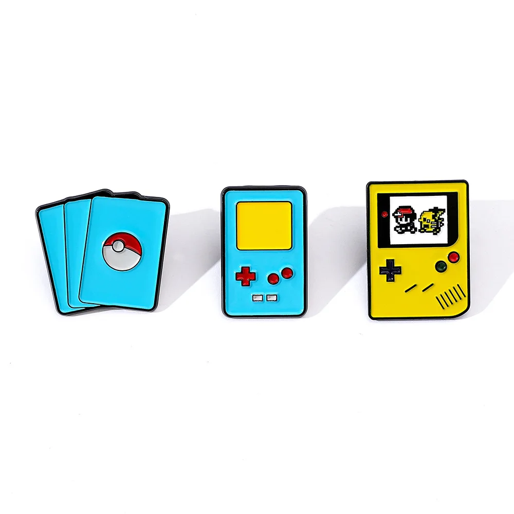 

1 Set Cute Kawaii Cartoon Pokemon Poke Ball Game Console Card Design Enamel Lapel Pins Brooch Metal Badges Jewelry Gifts
