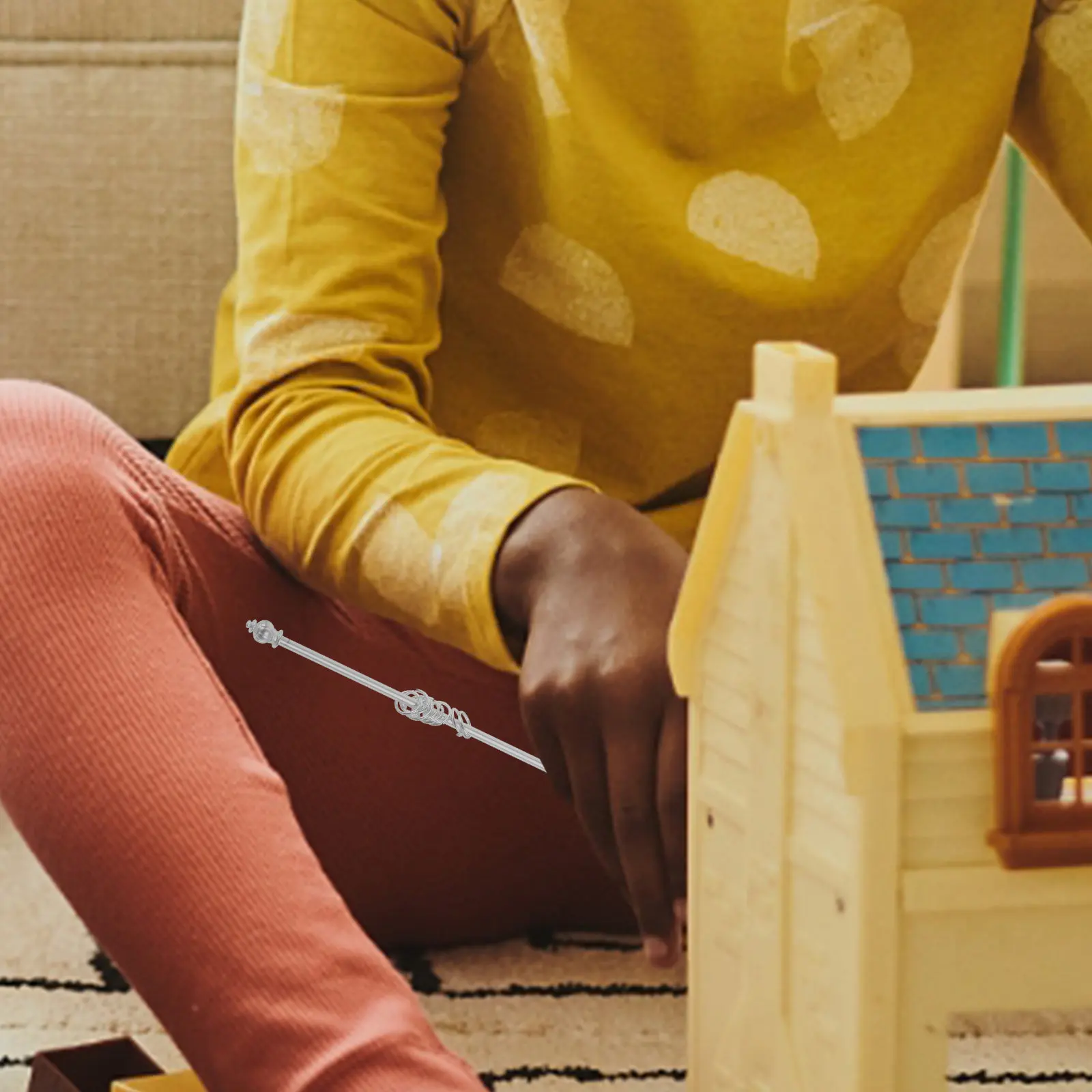 

1Set Mini Curtain Rod Ornamental Alloy Heavy-Duty Decorative Window Rod for Dollhouse Accessories Kids Room Decoration