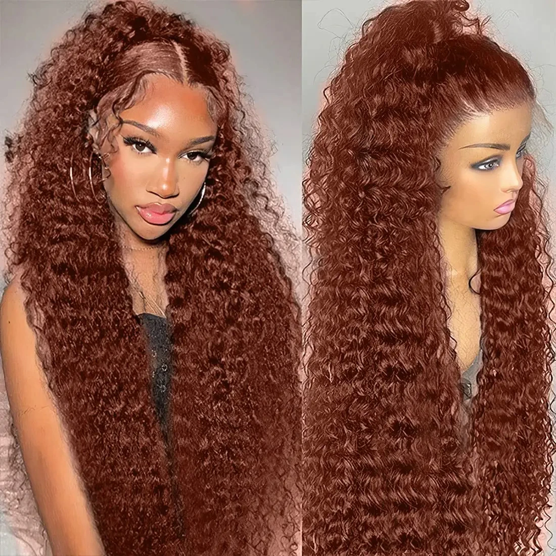 

13x4 Reddish Brown Jerry Curly Lace Front Wig 100% Remy Human Hair Wigs PrePlucked Hairline 13x6 HD Transparent Lace Frontal Wig