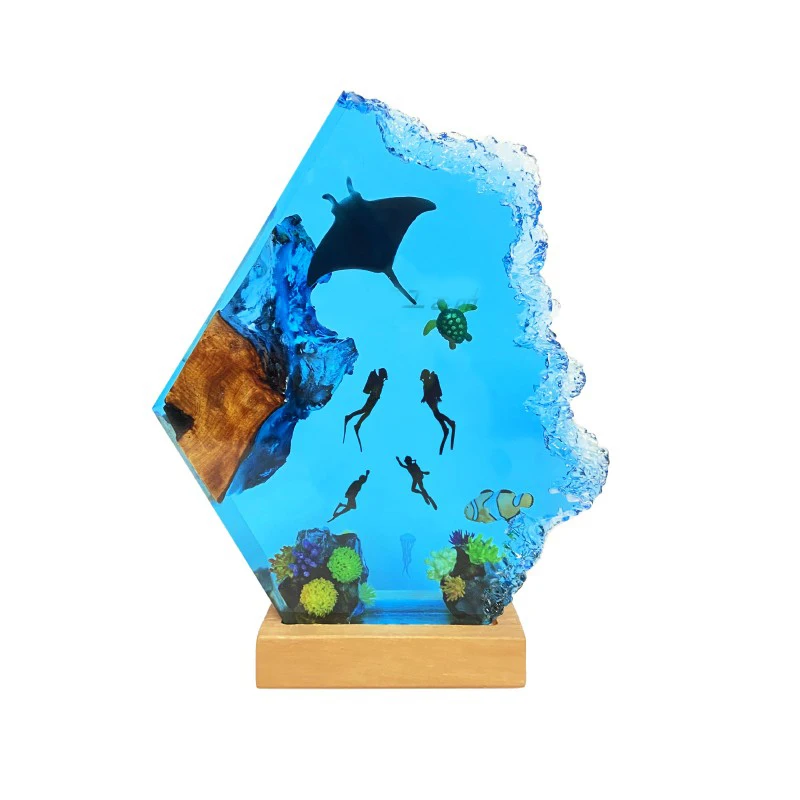 수중 세계 수지 램프 크리 에이 티브 예술적 아름다운 밤 빛 공예 해양 풍경 장식 USB 테이블 램프