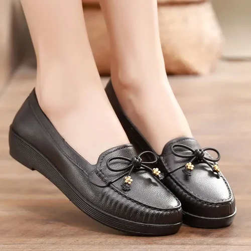 Zapatos De Mujer 여성용 패션 블랙 라운드 토 미끄럼 방지 용수철 및 슬립 온 로퍼, 레이디 방수 레인 워크 슈즈, A252 