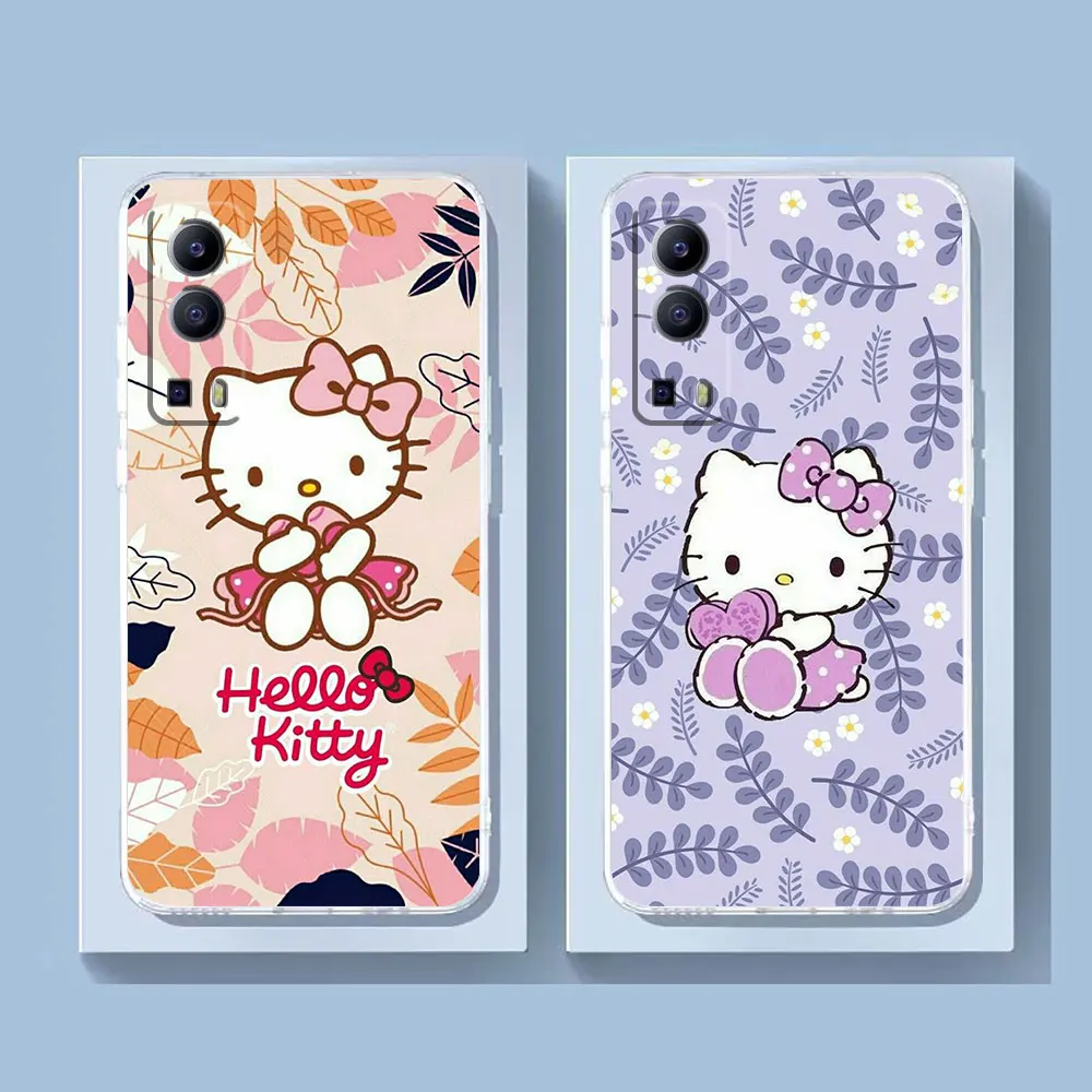 Clear Phone Case For VIVO Y30 Y32 Y33S Y50 Y51S Y52S Y53S Y55S Y66 Y77 Y93 Y95 V20 V21 5G 4G Case Funda Cute Cat Hello K-k-Kitty