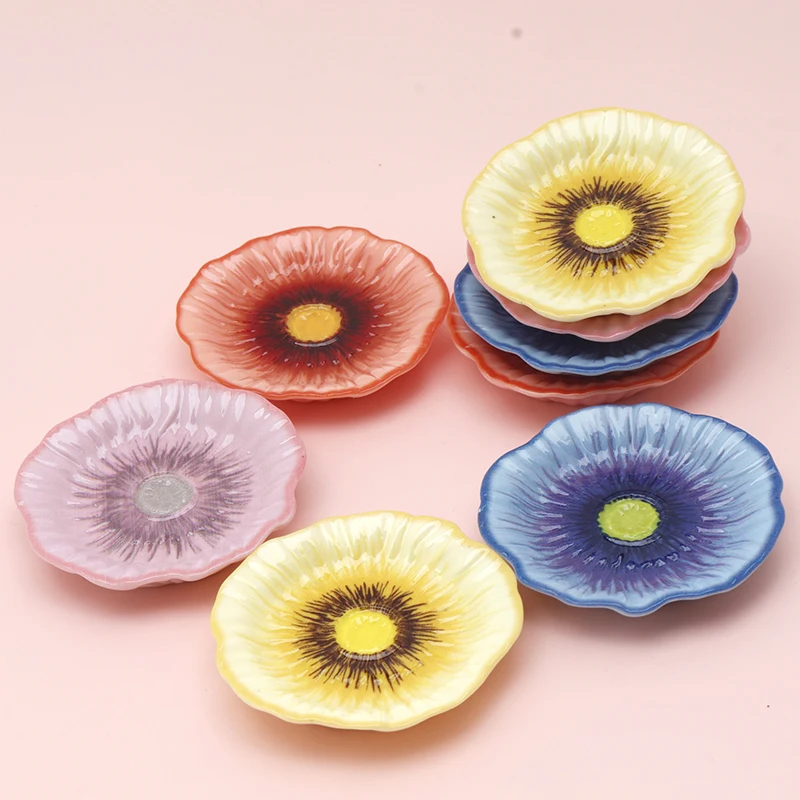 6/60pcs Kawaii Simulation 3D Flower Plate Food Play DIY Decorative for Keychain Desktop Oranment Dollhouse Accessories