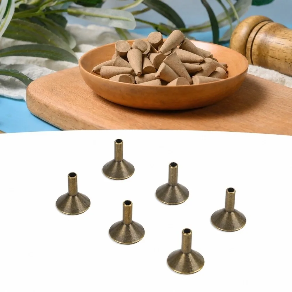 100pcs Alloy Incense Cone Tray 1in Mini Size Incense Cone Holder Backflow Design Funnel Shape Backflow Incense Rack Travel Use