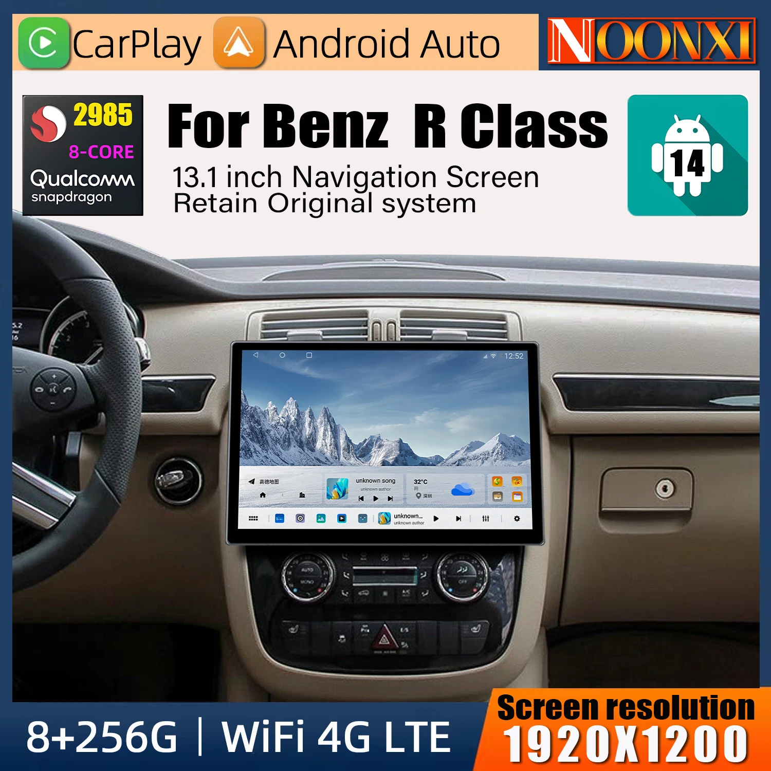 Wireless Carplay Android 14 For Benz R-Class R Class W251 R280 R300 R320 2005-2017 Car Radio Multimedia Player Android Auto DSP