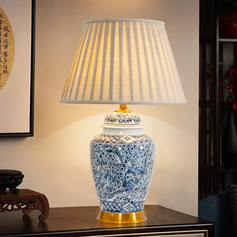 46x73cm chińska ceramiczna lampa stołowa Jingdezhen niebiesko-biała porcelana neoklasyczna duża lampa lampka nocna do sypialni salon