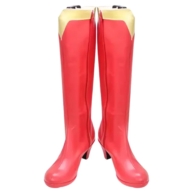 코스프레 신발 슈퍼우먼 부츠 슈퍼 걸스 슈퍼 히어로 할로윈 파티 레드 PU 가죽 부츠 액세서리 맞춤 제작