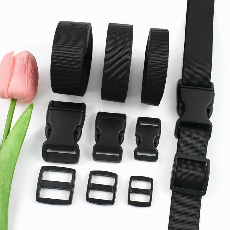 

1-10Sets Dog Collar Suit Repair Accessories 15/20/25mm Backpack Nylon Webbing Plastic Release Buckle Adjuster Belt Sliders Hook