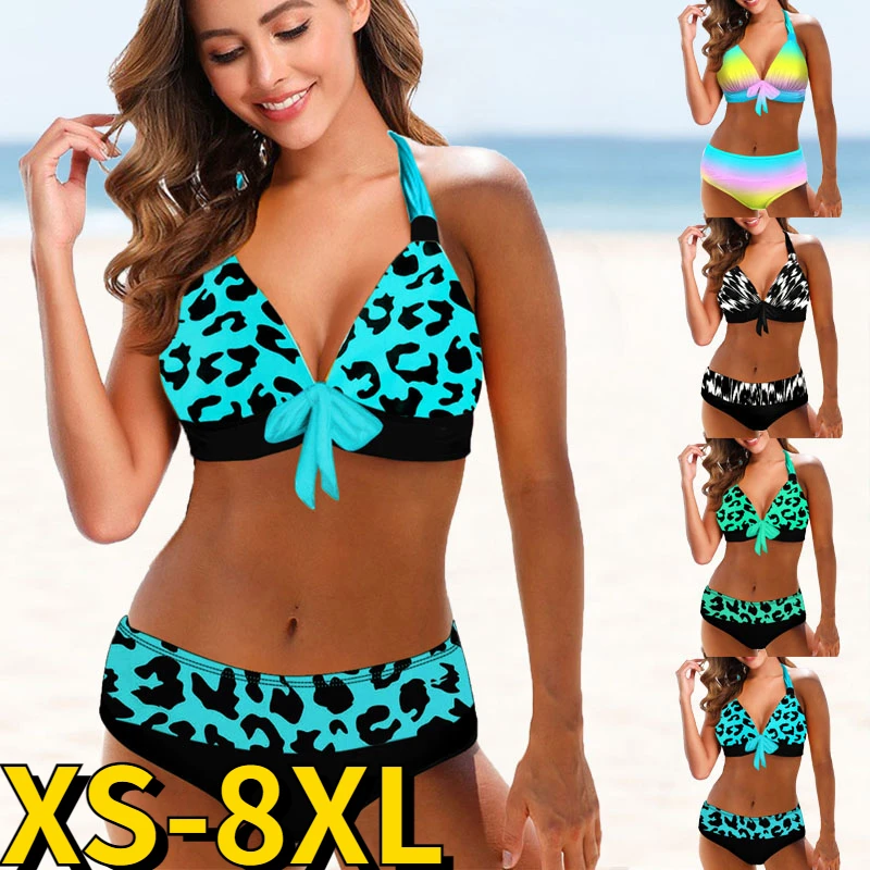 2022 New Women High Waist Bikini Sexy Swimsuit Female Abstract Printing Bathing Suit Bikini Set Summer Two Piece Set Swimwear