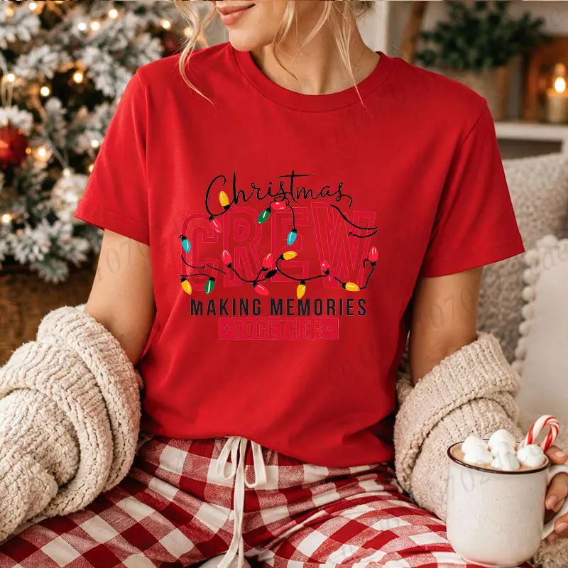 Women Christmas Crew T‑Shirt Christmas Crew Making Memories Together Graphic Tees Family Matching Tops Holiday Party Clothing