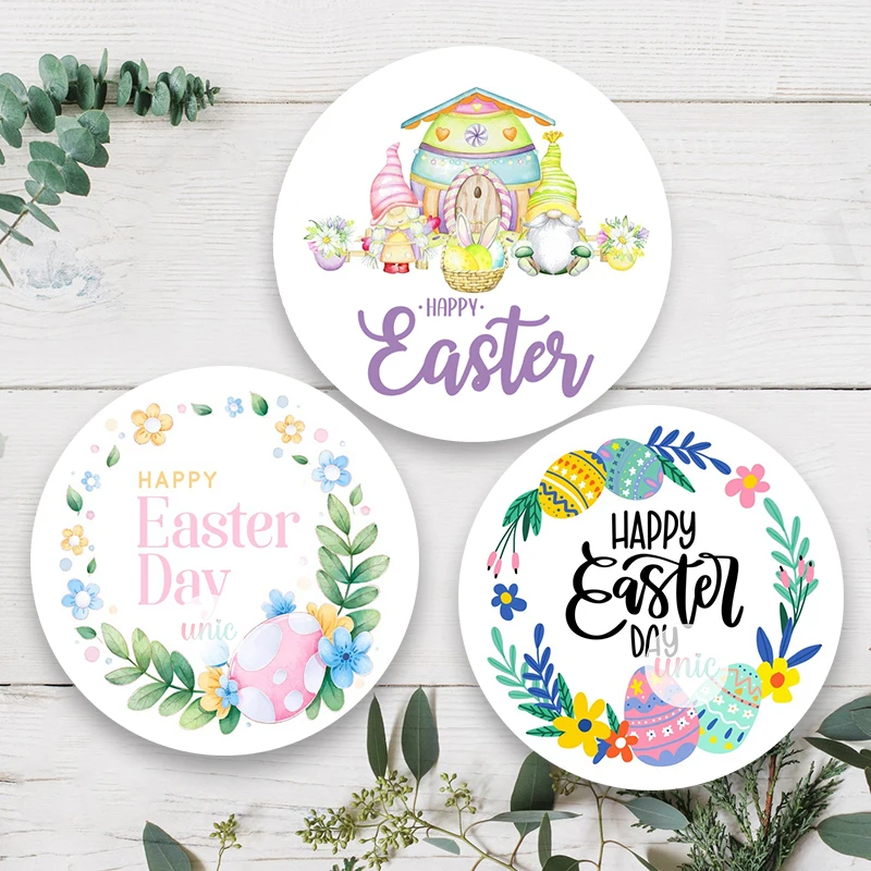 Happy Easter Stickers Cute Rabbit Bunny Gnomes Self Adhesive Seal Label Sticker For Easter Party Gift Bag Decor Tags Handmade