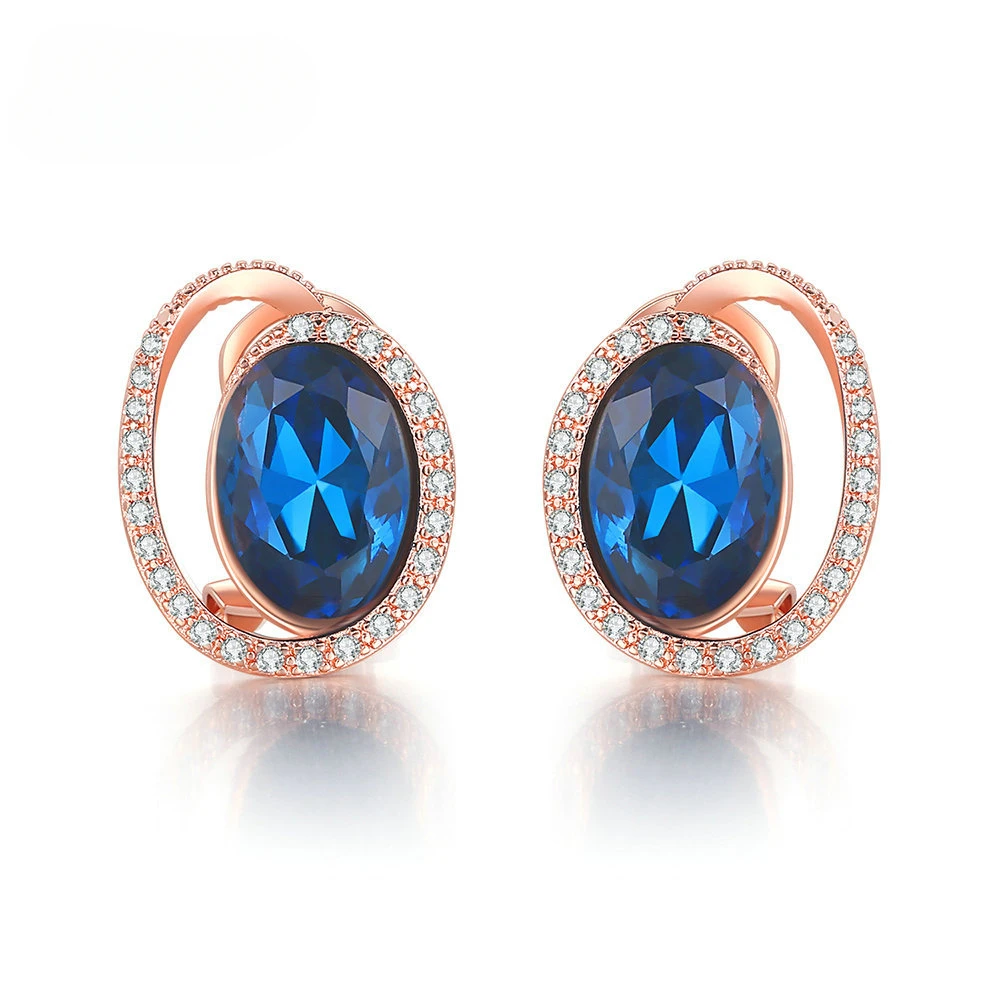 

2024 Trend New Women's Earrings Blue Rhinestones Rose Gold Y2K Luxury Elegant Vintage Ear Stud Girls Accessories Jewelry Gift