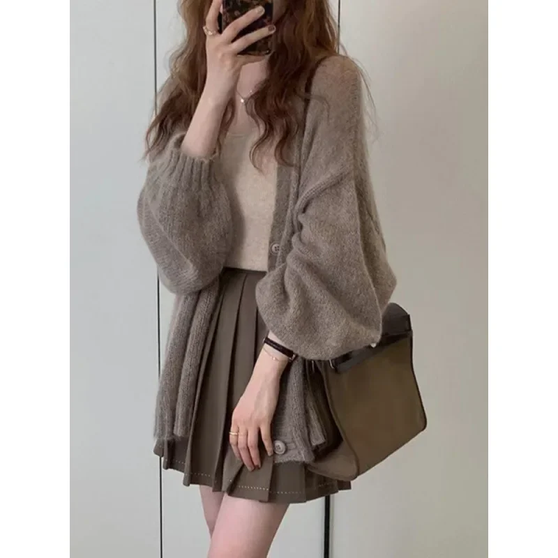 2024 Spring And Autumn New Style Sweaterknit Loose Fit Cardigan Thin Top Versatile Jacket Outerwear V-Neck Thin