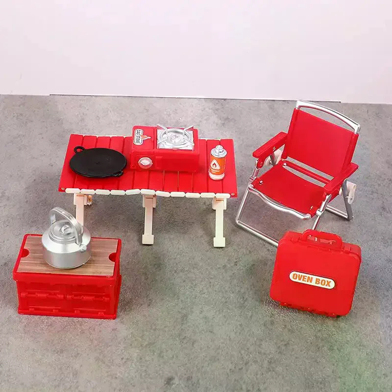 1:12 Dollhouse Miniature Camping Picnic Set Folding Chair Gas Stoves Model Decor Toy Doll House Accessories