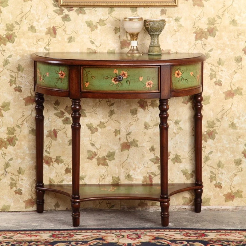 American Console Corridor Side Desk Table Dressing Table Side View Table Hand Painting Half round Table 0.86 M Solid Wood