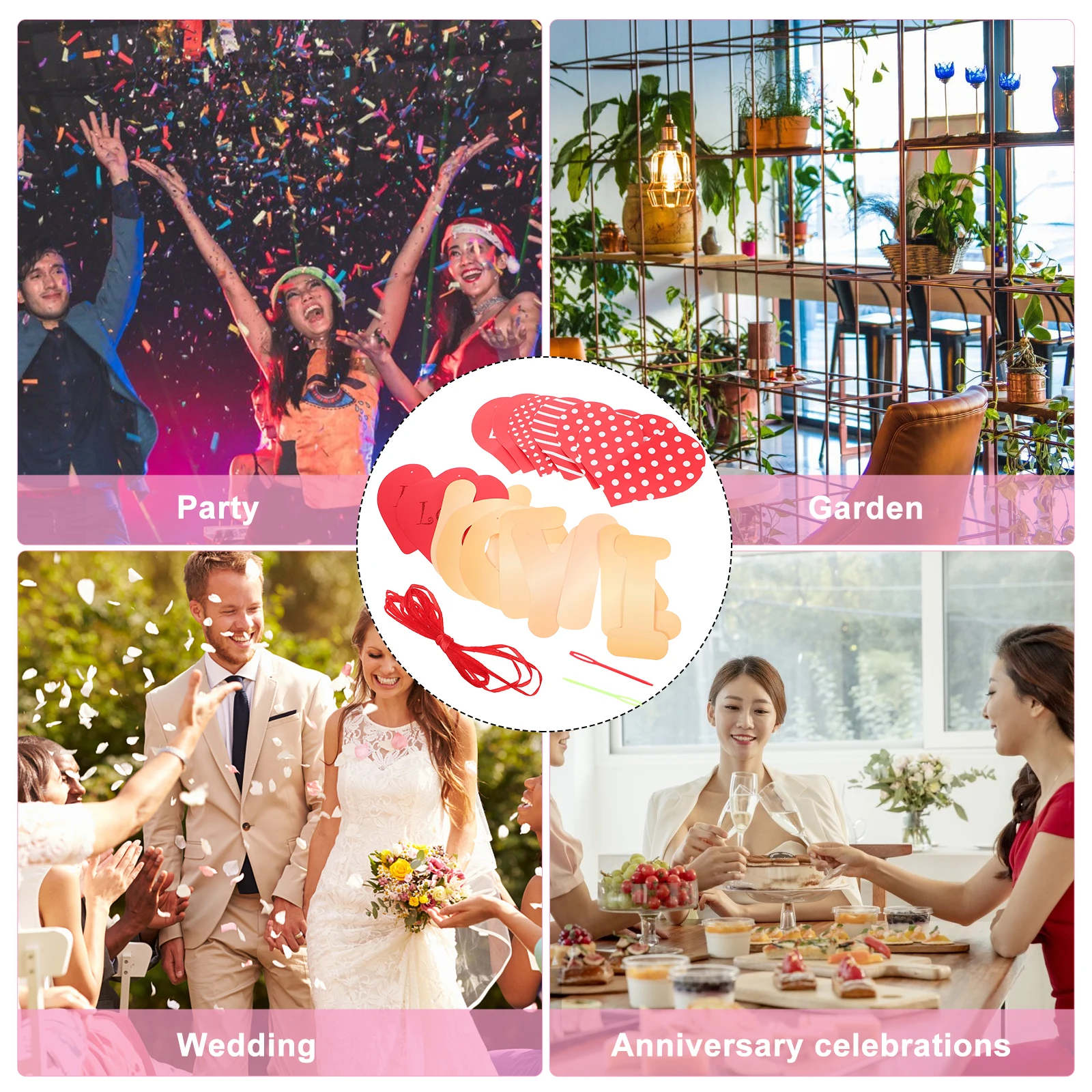 

2pcs Heart Garland Banners Valentine'S Day Hanging Bunting Wedding Party Decoration String Flag Photo Prop Bunting Hanging