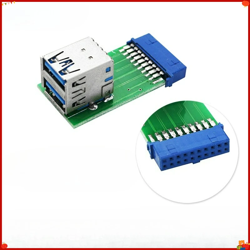 Motherboard 20-Pin USB 3.0 Header to Dual USB 3.0 Female Adapter Vertical Type Card for Desktop PC Mainboard Front Panel