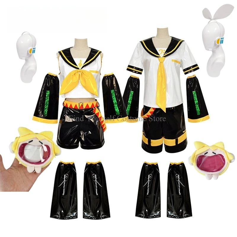 Fantasia de Cosplay de Kagamine Len e Rin, Uniforme com Mangas e Leggings, Headwear para Comic Con, Roupas