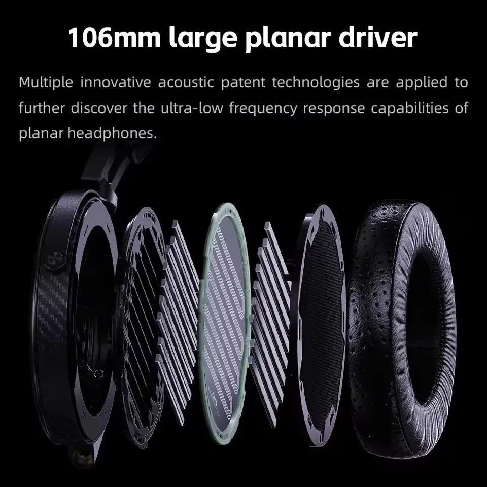 FiiO FT7 Gold Diaphragm Open-Back 106mm Large Planar Headphone Hi-Res Audio Music Wired Headset 4.4mm Large Carbon Fiber Body