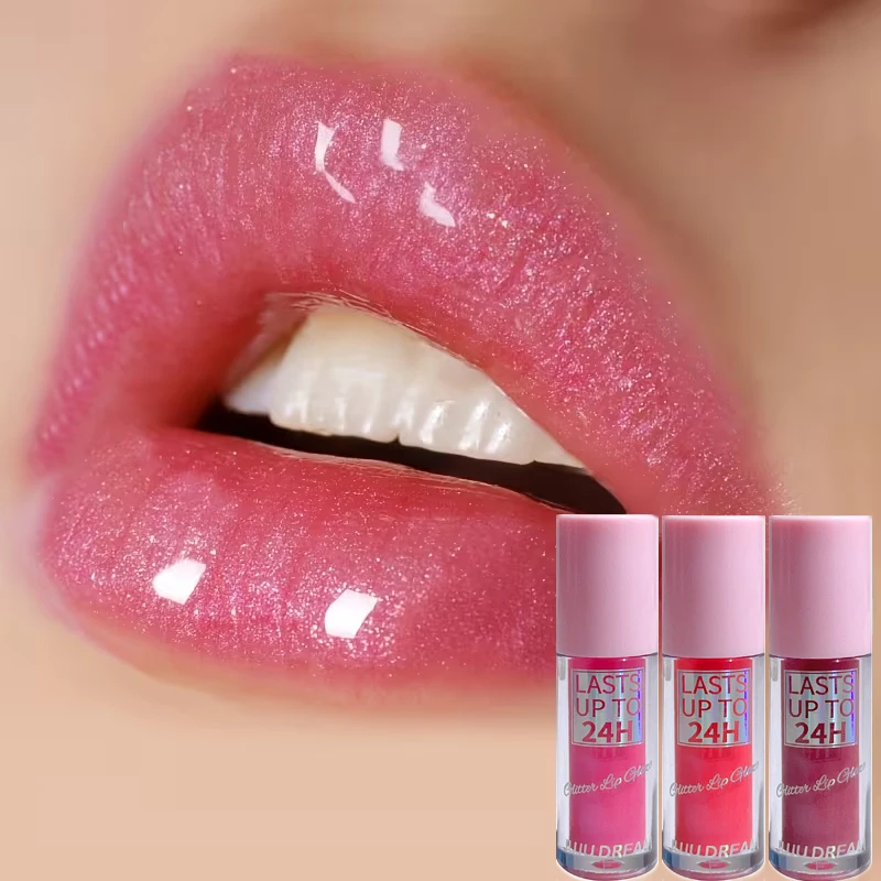مجموعة ملمع الشفاه الثلاثي مكونة من 3 قطع - ملمع شفاه لامع ومرطب يدوم طويلاً وملمع شفاه ملون باللون الوردي والخوخي (مجموعة هدايا)