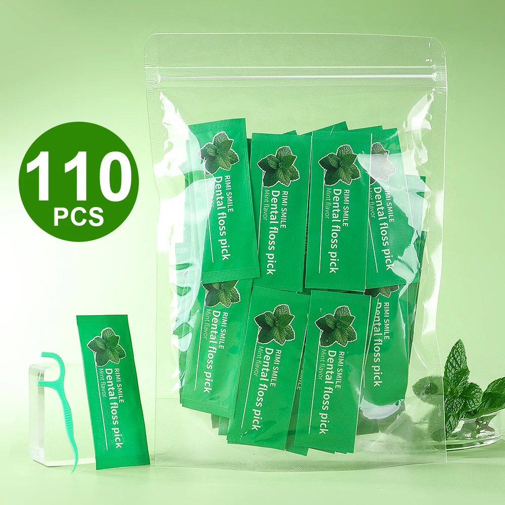 110-Pack Individual Fruit Flavored Dental Floss Picks, Minimalist Portable Sanitary Single-Serve Floss for Adults Business Trips