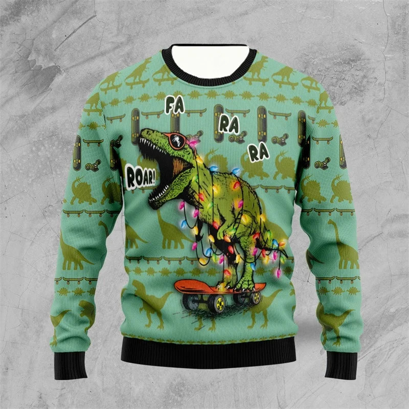 الجديد في سترة عيد الميلاد القبيحة على شكل ديناصور للرجال سترة عصرية مضحكة للحيوانات ثلاثية الأبعاد مطبوعة للأطفال بلوفرات هاراجوكو فضفاضة #1