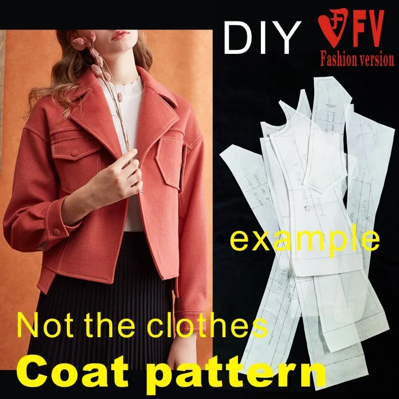 Ladies Falling Shoulder Short Denim Jacket Coat Pattern 1:1 Garment Cutting Structure Drawing BWT-72