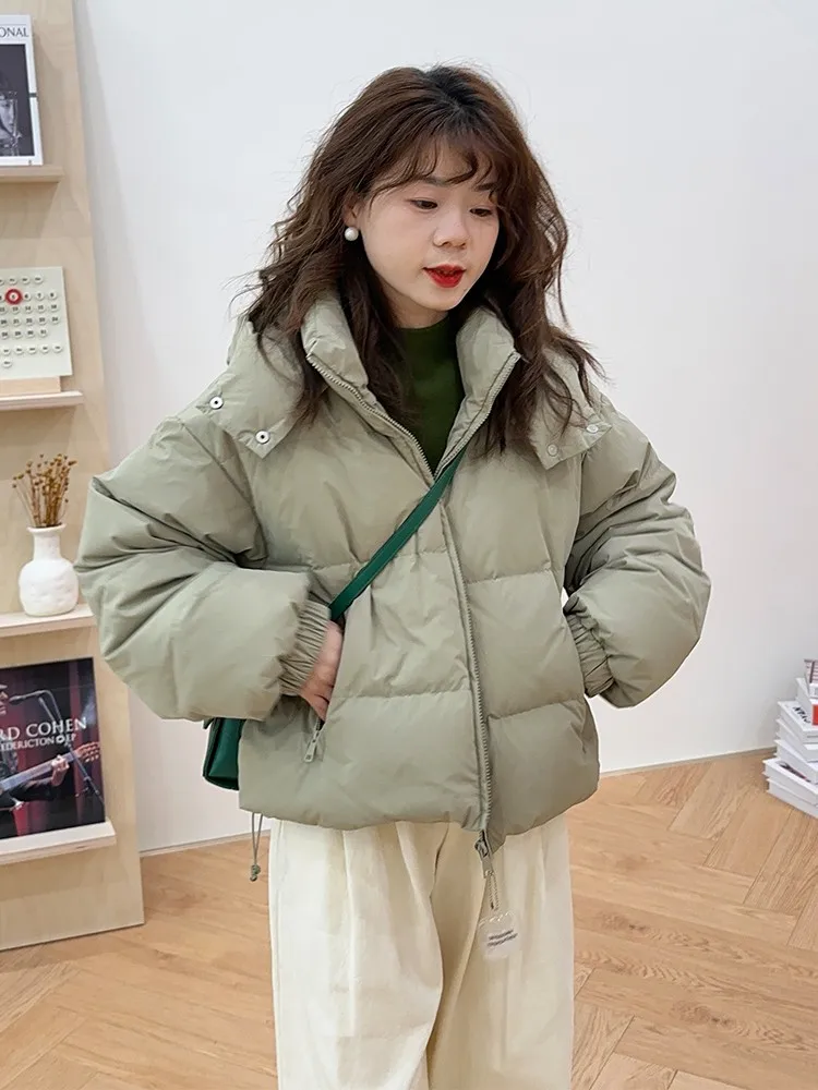 

Loose Fit Hooded Stand Collar Du down Jaet Women's Korean Sle Water Bottle Scorpion Pattern Autumn Winter Pure Color Pu...