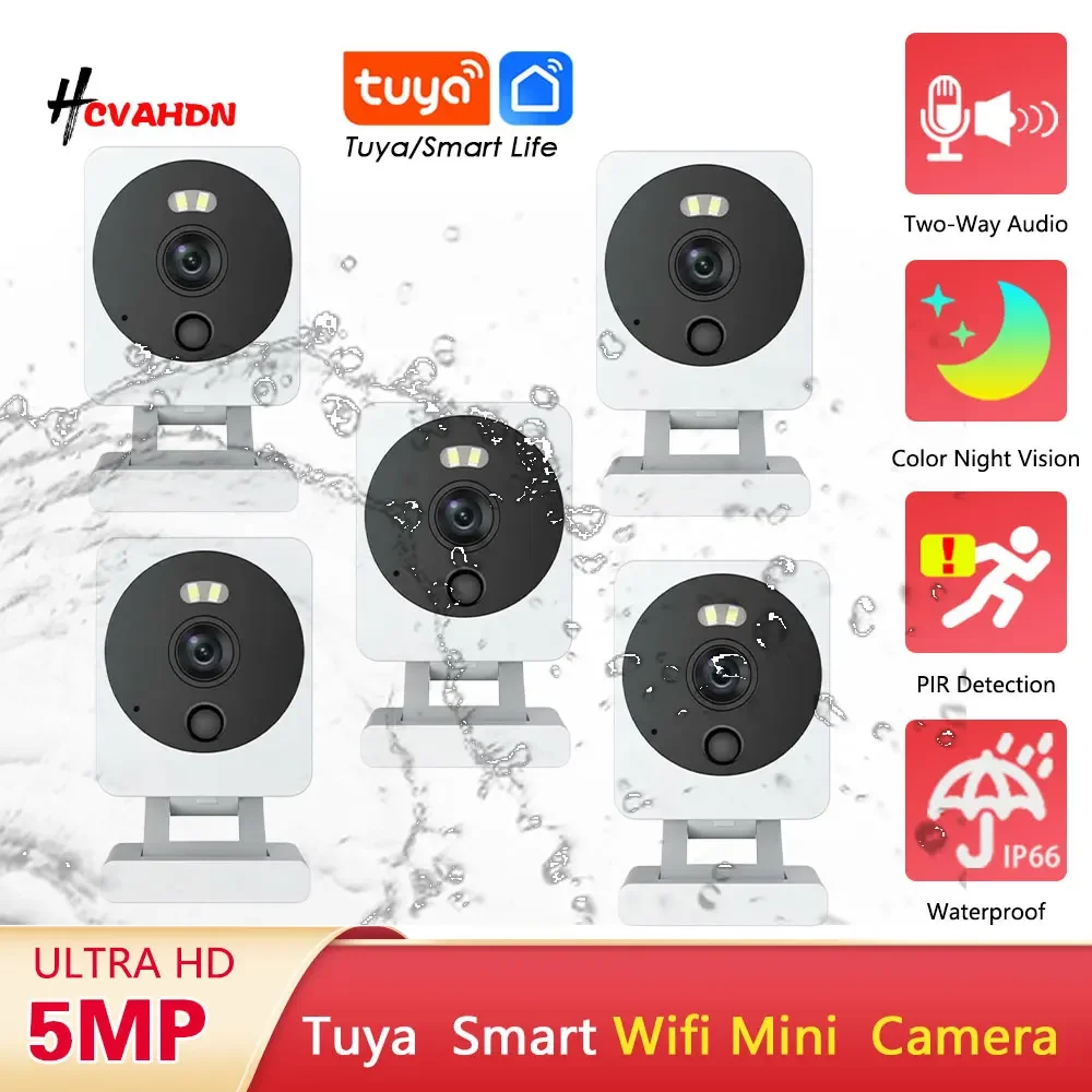5MP Tuya Wifi IP-Sicherheitskamerasystem für den Außenbereich, wasserdichte Mini-Wireless-CCTV-Überwachungskamera, 2-Wege-Audio-Babyphone-Kamera