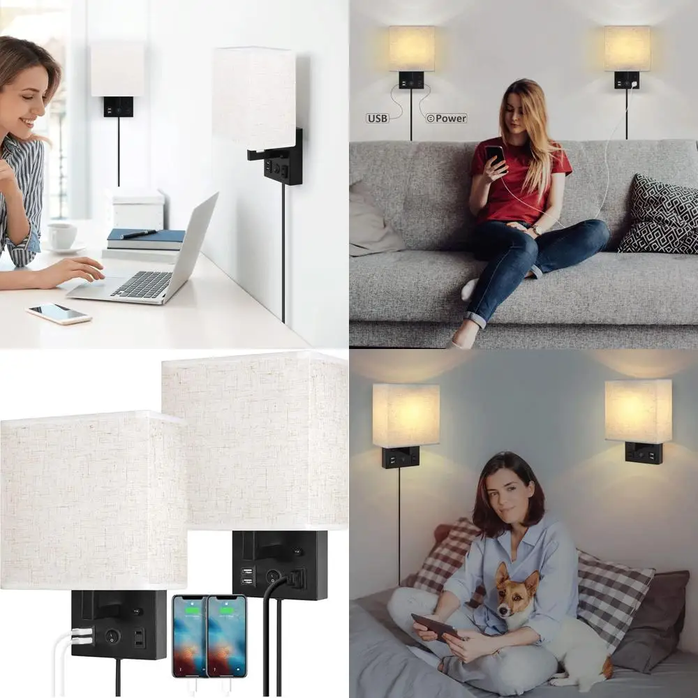 

Пара современных настенных бра из матового никеля с USB-розеткой и разъемом переменного тока, вилка для гостиной/офиса, светодиодная лампа в комплекте