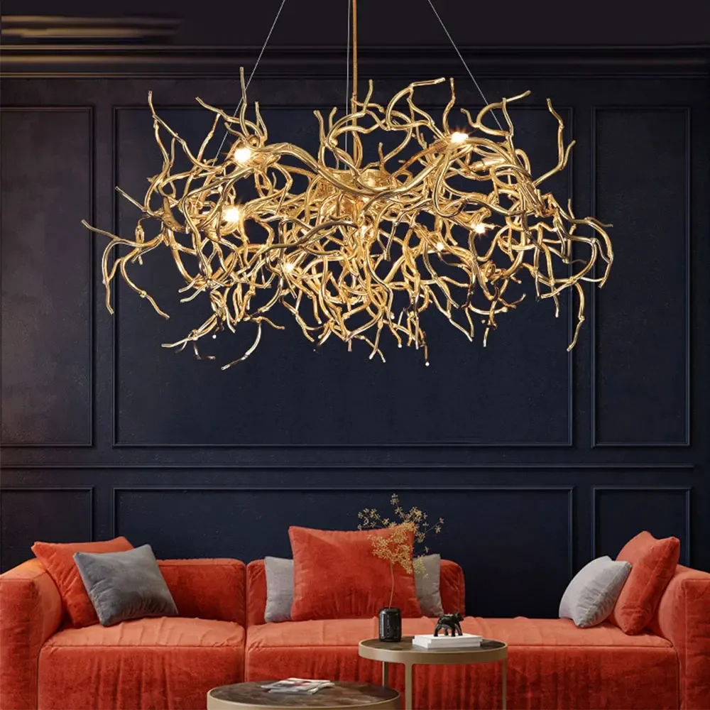 French luxury living room chandelier lighting LED golden branch chandelier home decoration aluminum tree restaurant lighting