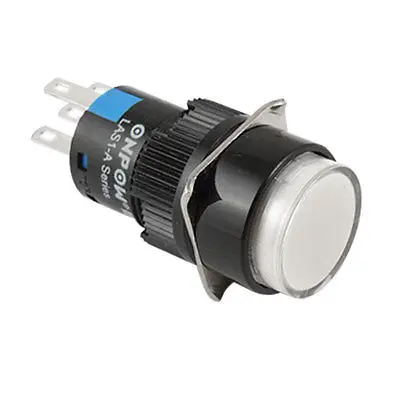 Illuminated 5 Pins DC 24V White LED Push Button Switch