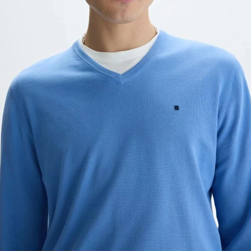 PG Letter Embroidered Solid Color V Neck Long Sleeve Knit Sweater Men Regular Fit Mature Elegant Premium Cotton Tops image 6