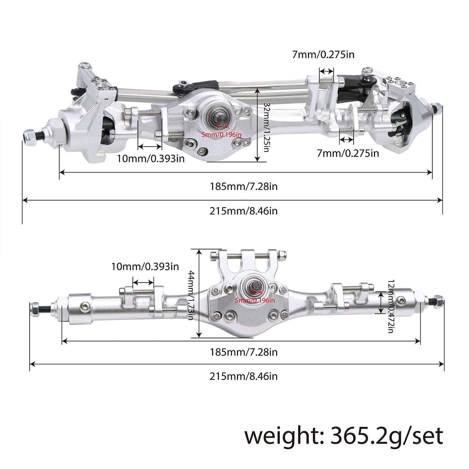 F10T Aluminum Front Rear Straight Axle Complete for 1/10 RC Crawler Axial SCX10 II Vanquish VS4-10 Phoenix F10T Upgrade Parts