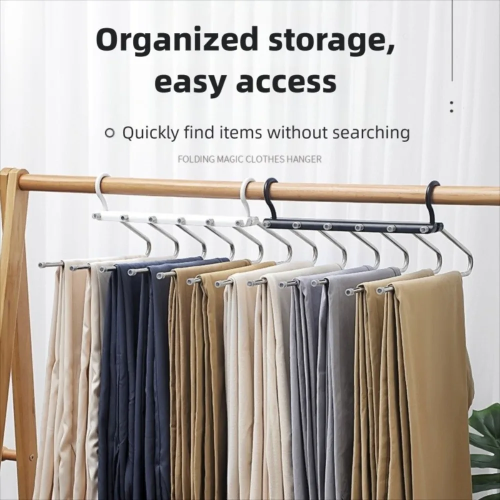 

6 Layers Foldable Pants Hangers Stainless Steel Hanging Hole Space Saving Trouser Hanger Rotatable Durable