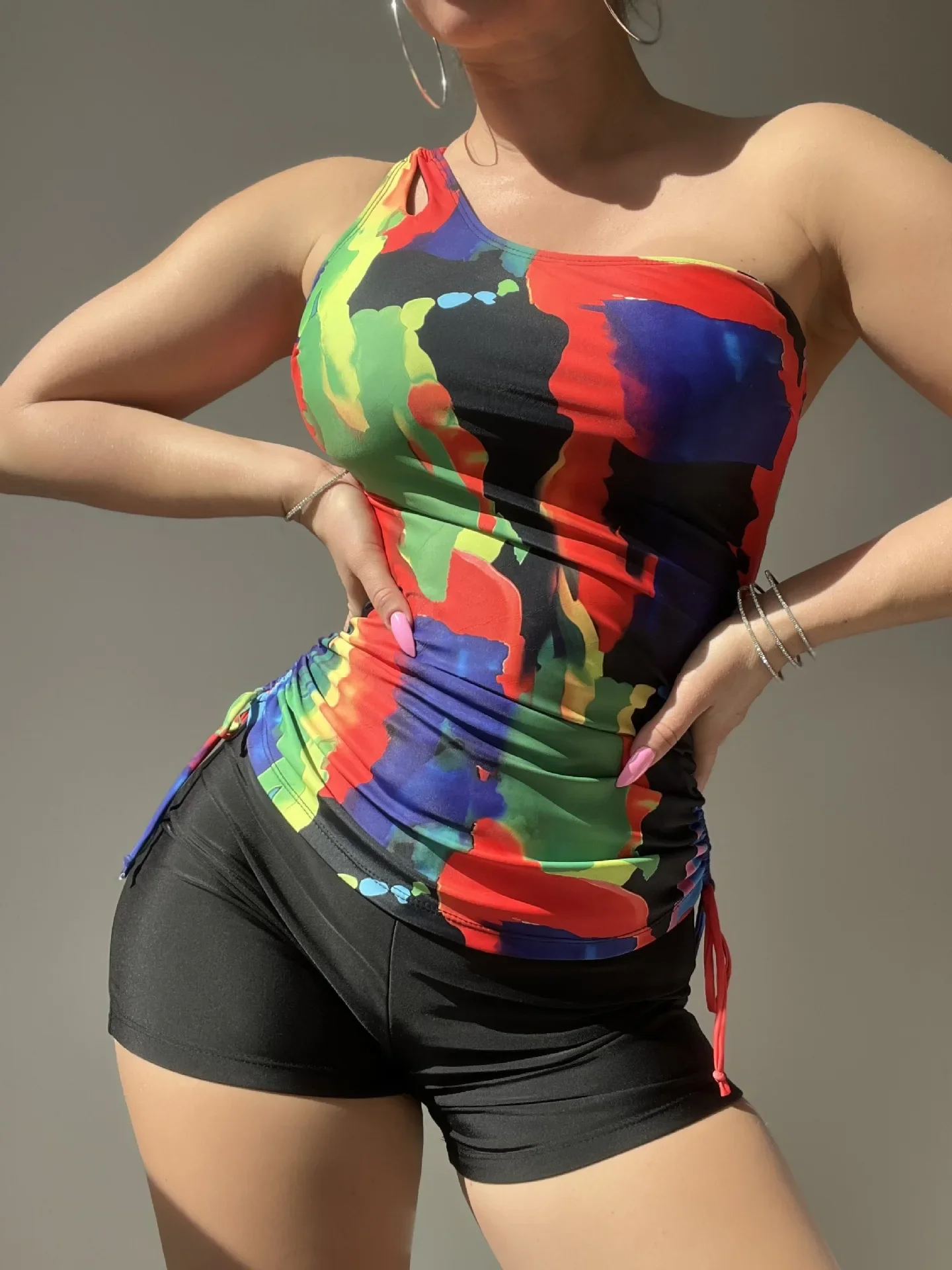 Female Bathing Suit Beach Wear Women'S Tankini Swimsuit Print One Shoulder Swimwear Split Beach Wear Tow Piece Set Купальник
