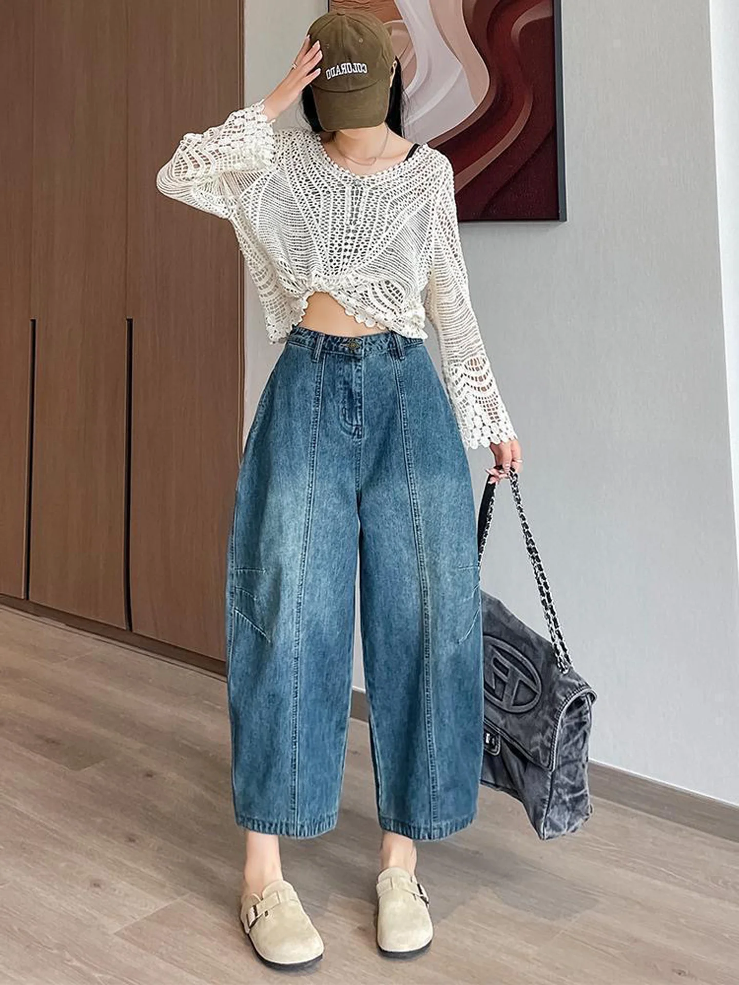 Loose Balloon Wide Leg Jeans Women High Waist Slimming Denim Pants Autumn New Style Korean Version Nine Points Meat Covering