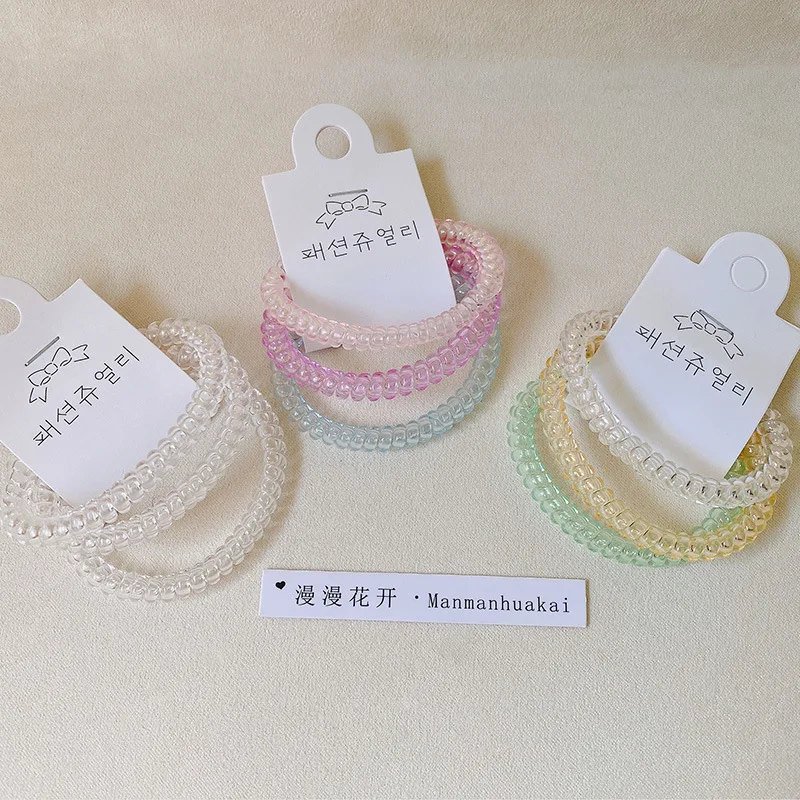 Three-piece set of transparent jelly telephone wire hair ring simple bright candy Korean version of head rope hair accessories