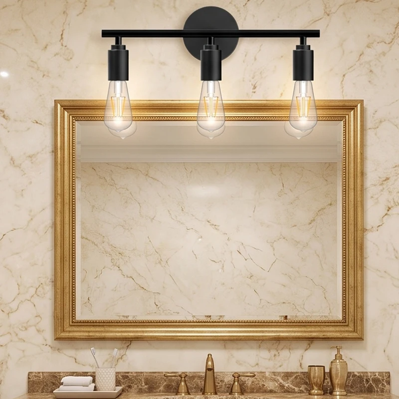 Modern minimalist three-lamp dresser lamp matte black wall-mounted wall lamp indoor mirror headlamp suitable for bathrooms