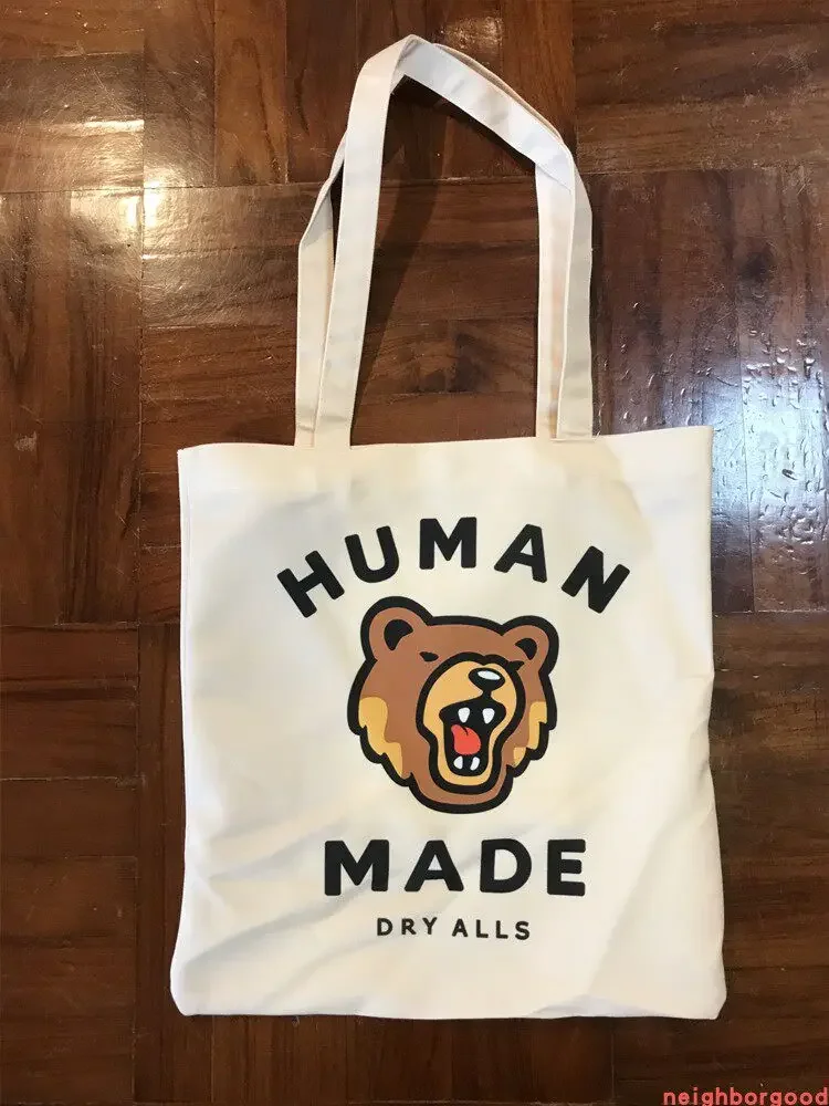 HUMAN MADE Japanese Love Tote Brown Bear Canvas Bag Single Shoulder Handbag Unisex Cute Casual Class
