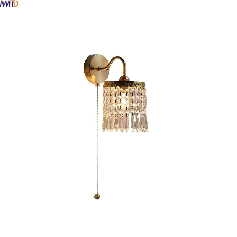 

IWHD Indoor Kitchen LED Wall Light Fixture Interior For Home Decorating E27 bulb Crystal Copper Bedroom Lamp Applique Pared